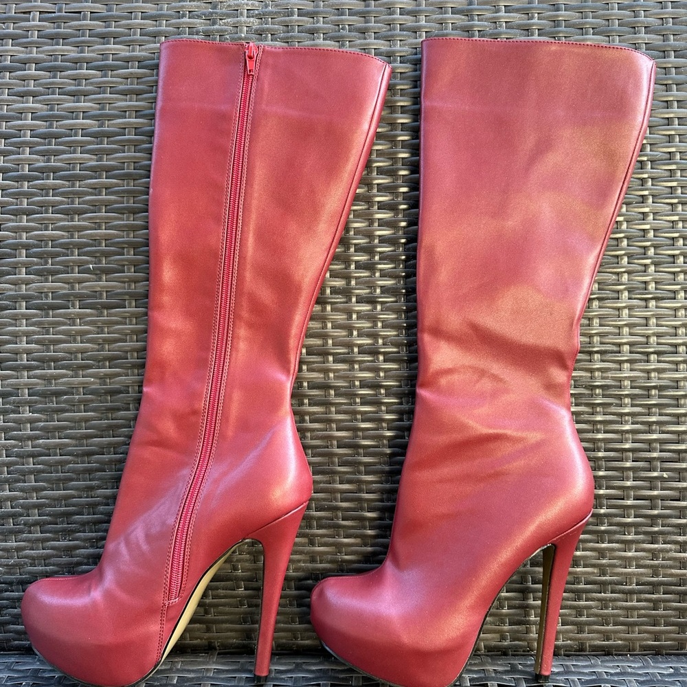 Elegant Red High Heel Boots